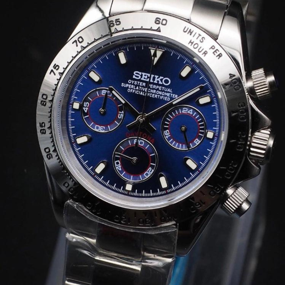 Seitona “Silver & Navy” – 40mm Hybrid Chronograph Watch