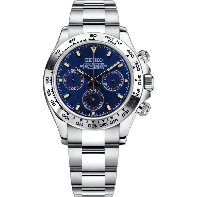 Seitona “Silver & Navy” – 40mm Hybrid Chronograph Watch